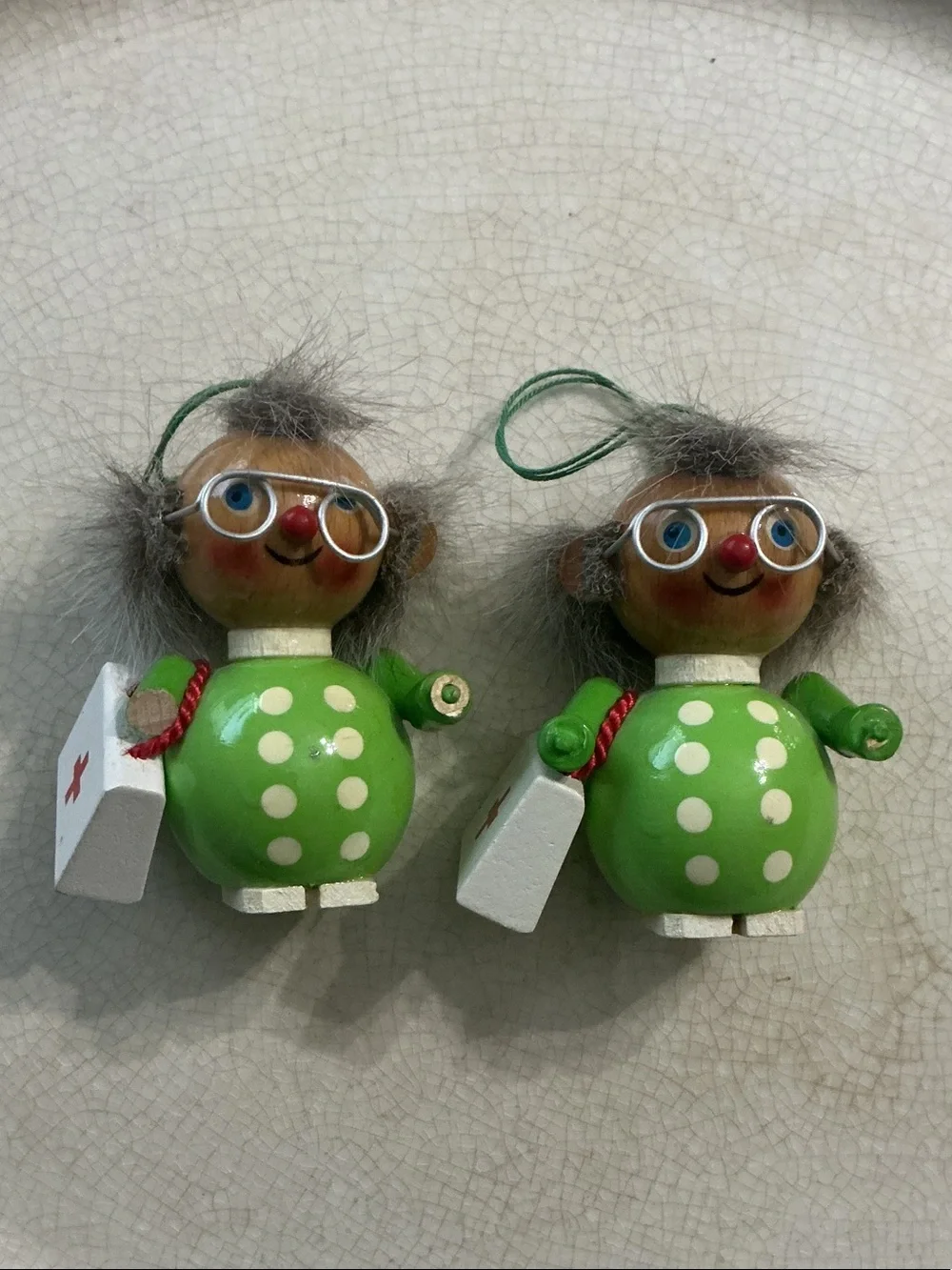 Set of 2 authentic vintage Steinbach Balding doctor wooden Christmas ornaments